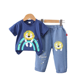Boys Blue & Yellow Printed T-shirt with Trousers