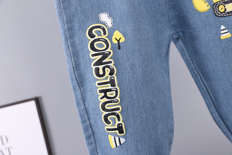 Boys Blue & Yellow Printed Round Neck T-shirt with Trousers
