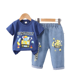 Boys Round Neck Short Sleeves Printed T-shirt with Trouser