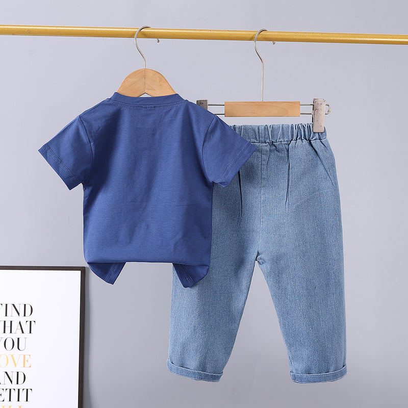 Boys Round Neck Short Sleeves Printed T-shirt with Trouser