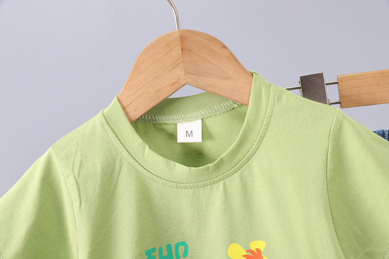 Boys Printed Round Neck T-shirt With Trousers