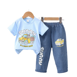 Boys Printed Round Neck T-shirt with Trousers
