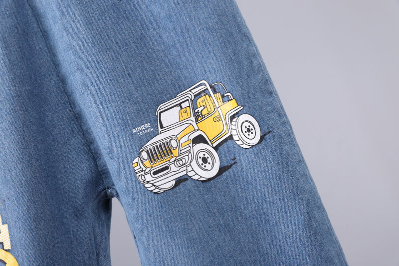 Boys Printed Round Neck T-shirt With Trousers
