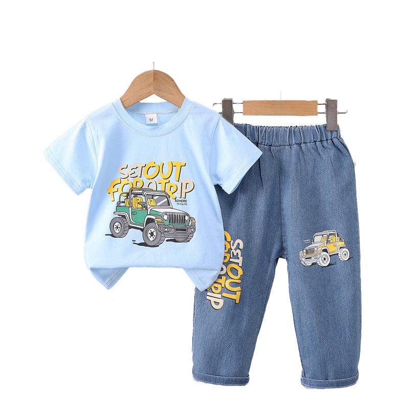 Boys Short Sleeves Printed T-shirt with Trousers