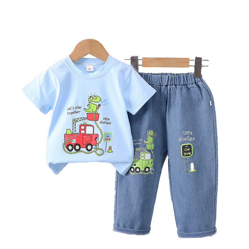 Boys Short Sleeves Printed T-shirt with Trousers