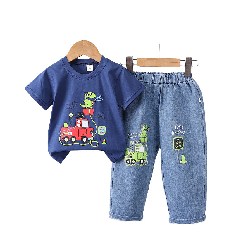Boys Short Sleeves Printed T-shirt with Trousers