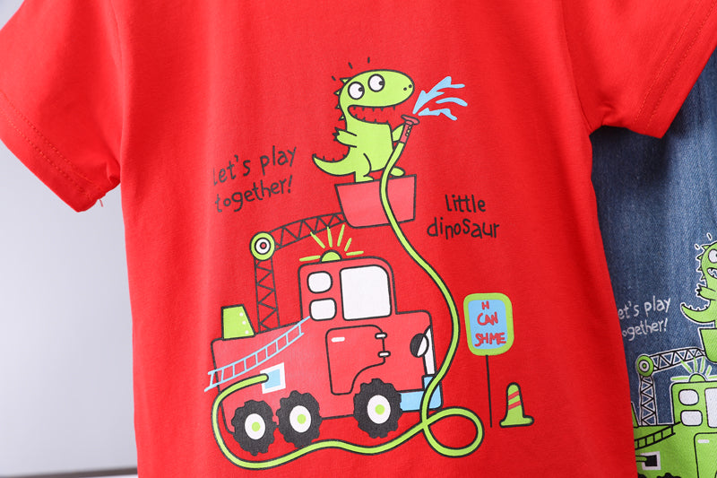 Boys Printed Round Neck T-shirt With Trousers