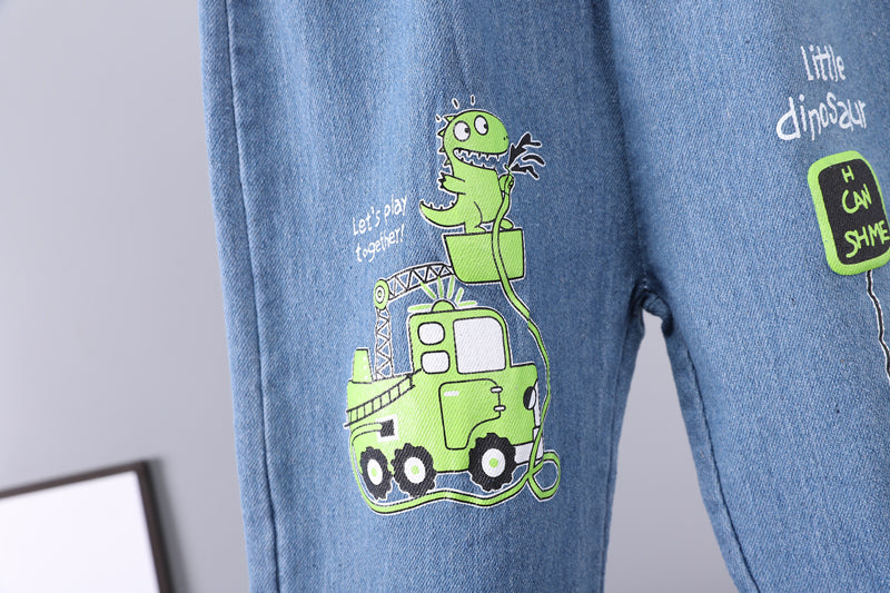 Boys Printed Round Neck T-shirt With Trousers