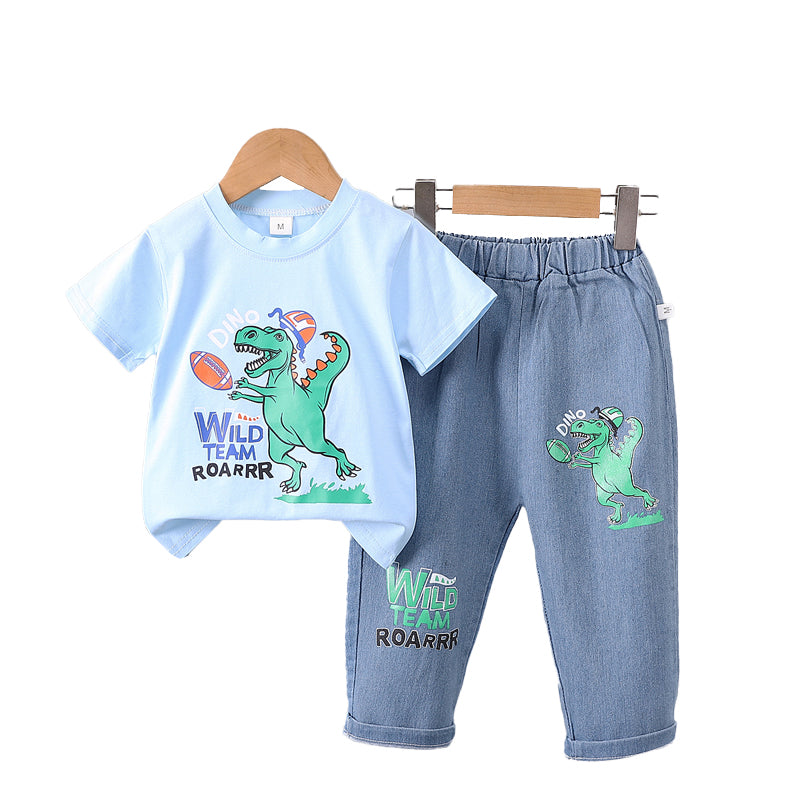 Boys Printed Round Neck T-shirt With Trousers