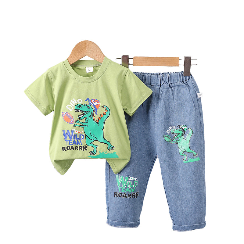 Boys Green Graphic Printed T-shirt with Trousers