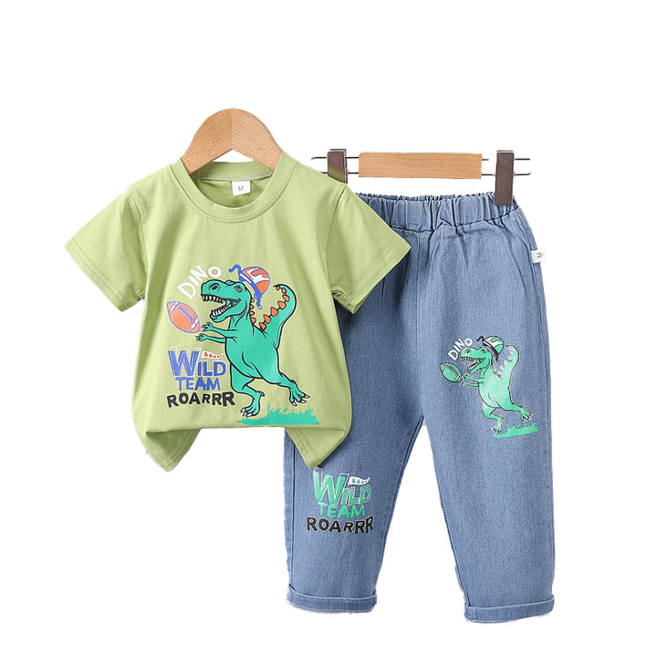 Boys Green Graphic Printed T-shirt with Trousers