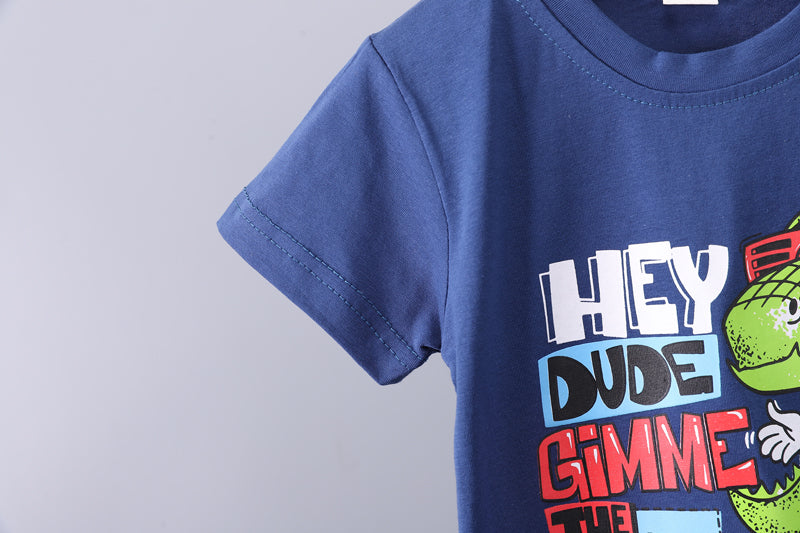 Boys Short Sleeves Round Neck Printed T-shirt with Trousers
