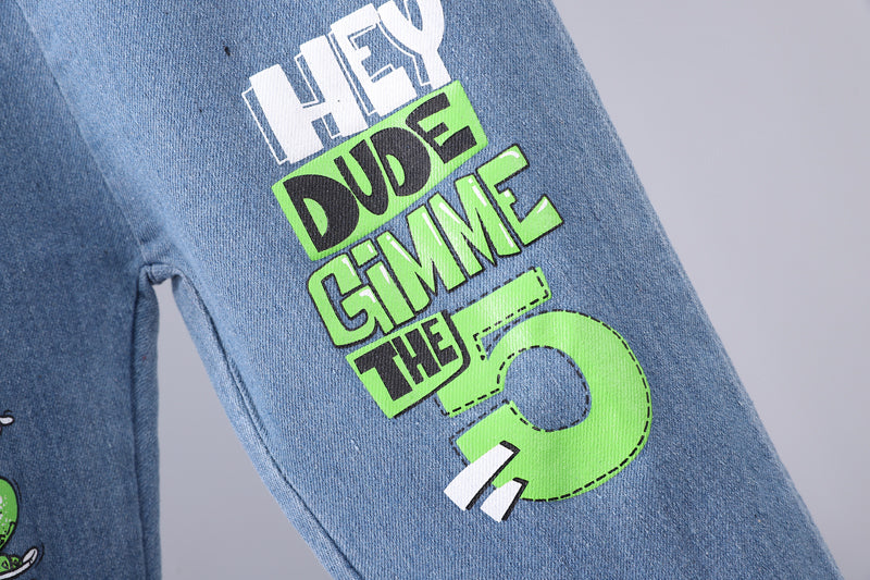 Boys Printed Round Neck T-shirt With Trousers