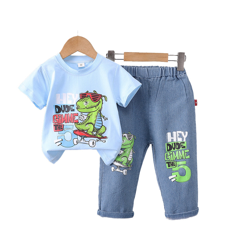 Boys Blue Graphic Printed T-shirt with Trousers