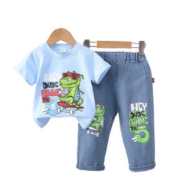 Boys Blue Graphic Printed T-shirt with Trousers