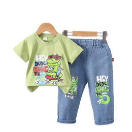 Boys Short Sleeves Printed T-shirt with Trousers