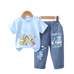 Boys Blue Graphic Printed T-shirt with Trousers