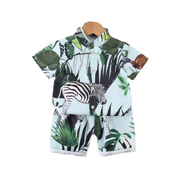 Boys Blue Graphic Printed Shirt with Shorts