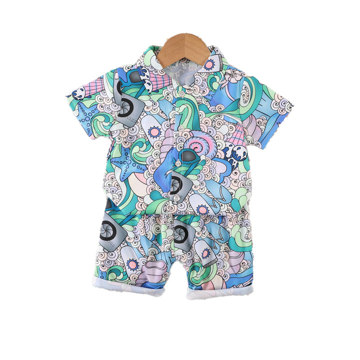 Boys Blue Graphic Printed Shirt with Shorts