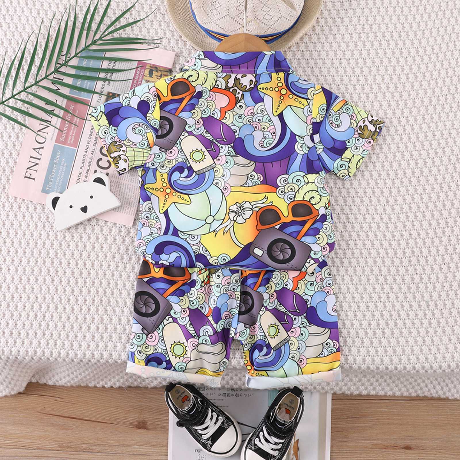 Boys Abstract Purple Printed Shirt with Shorts