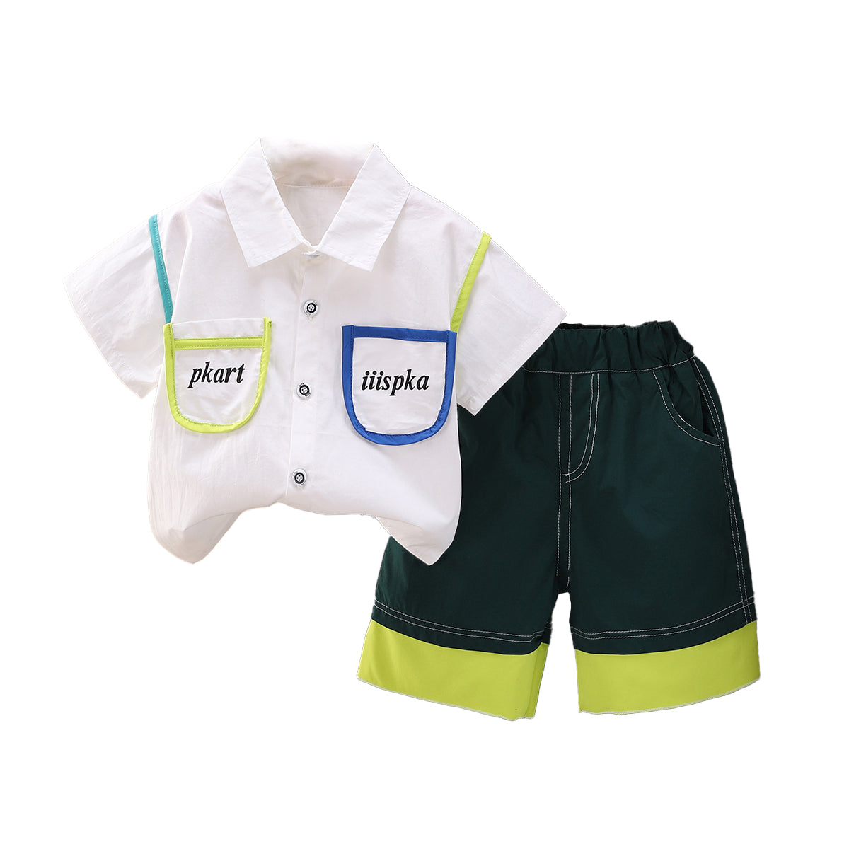 Boys Printed Shirt Collar Shirt with Shorts