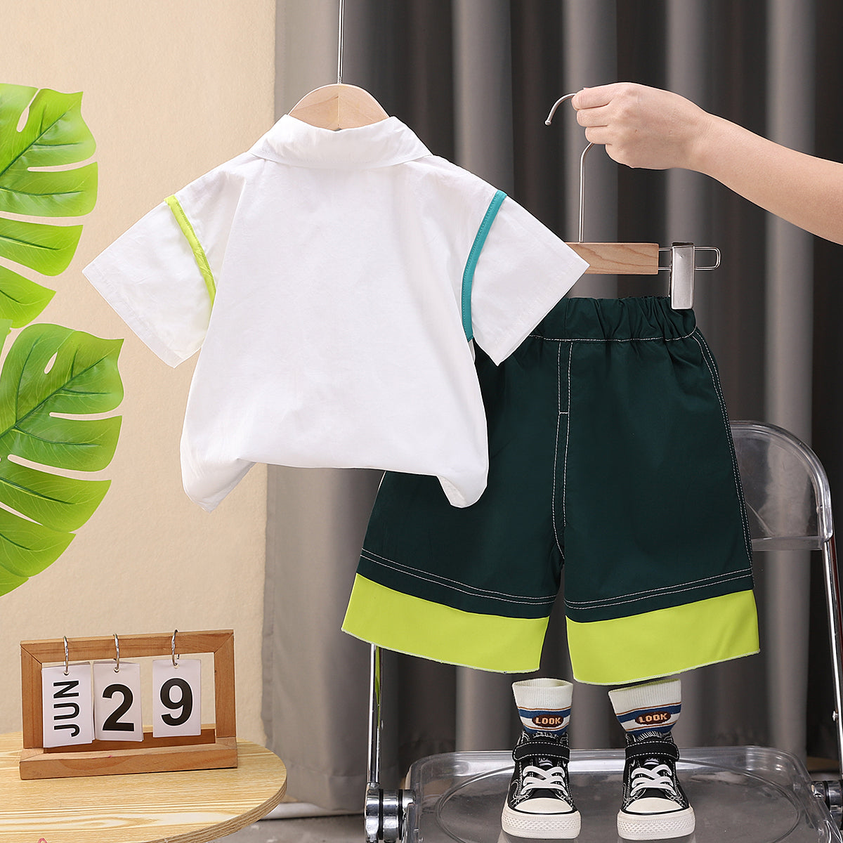 Boys Printed Shirt Collar Shirt with Shorts