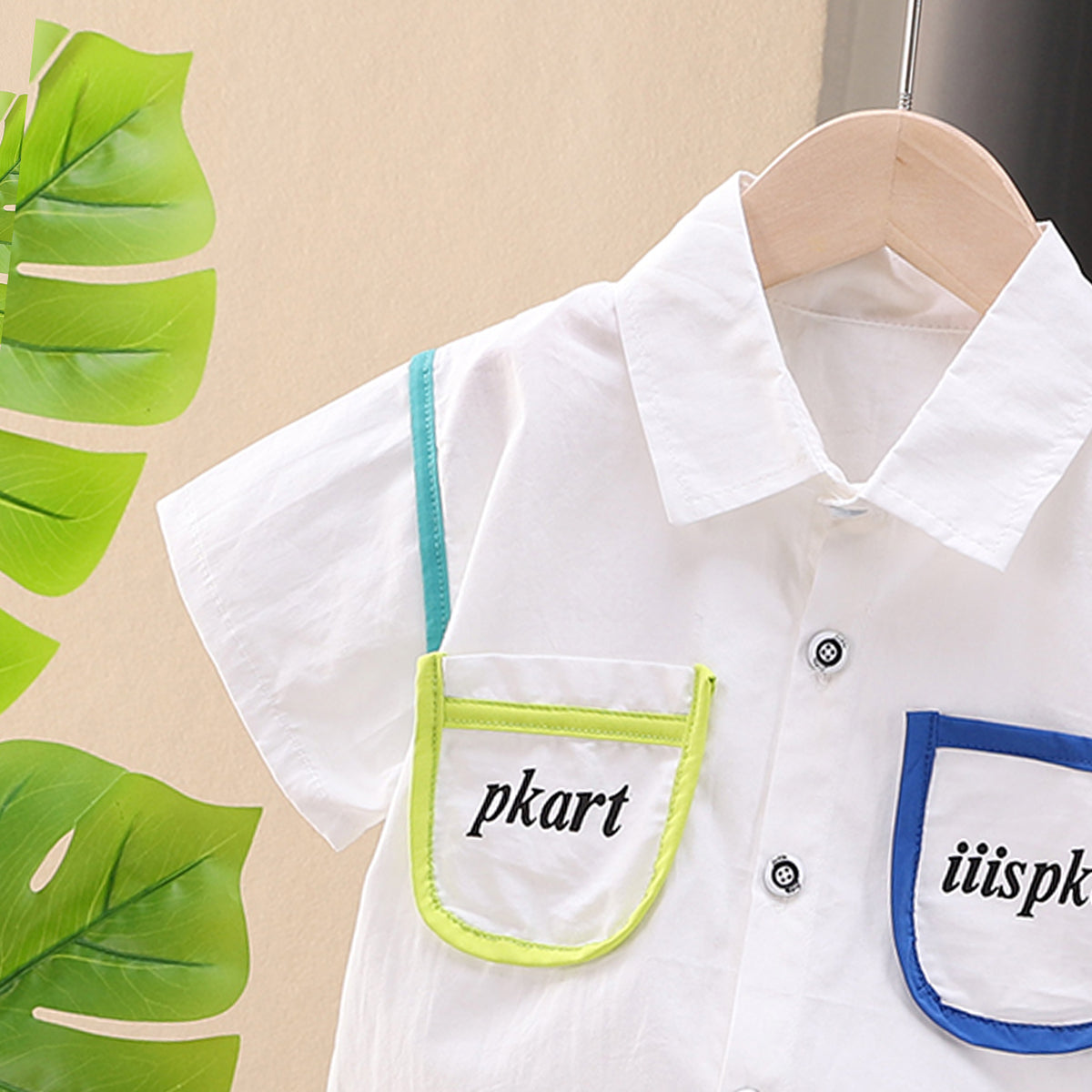 Boys Printed Shirt Collar Shirt with Shorts