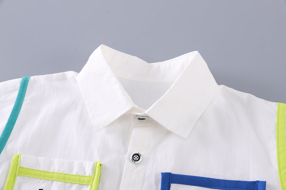 Boys Printed Shirt Collar Shirt with Shorts