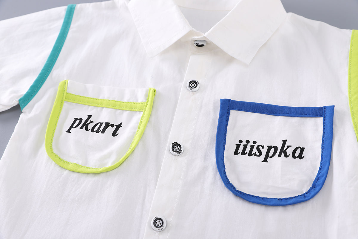 Boys Printed Shirt Collar Shirt with Shorts