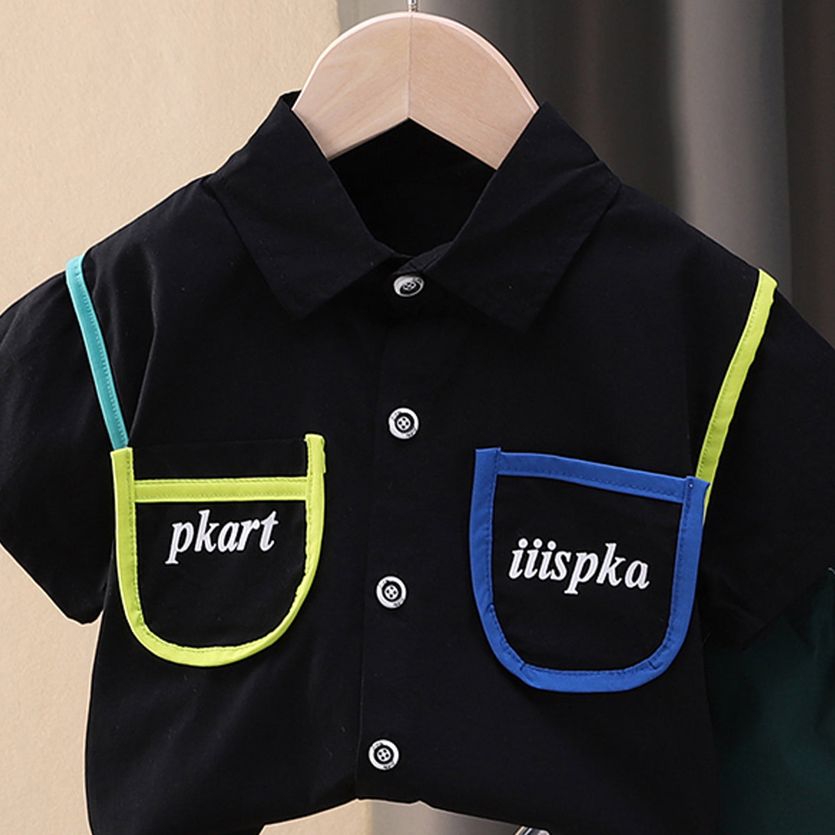 Boys Printed Shirt Collar Short Sleeves Shirt with Shorts