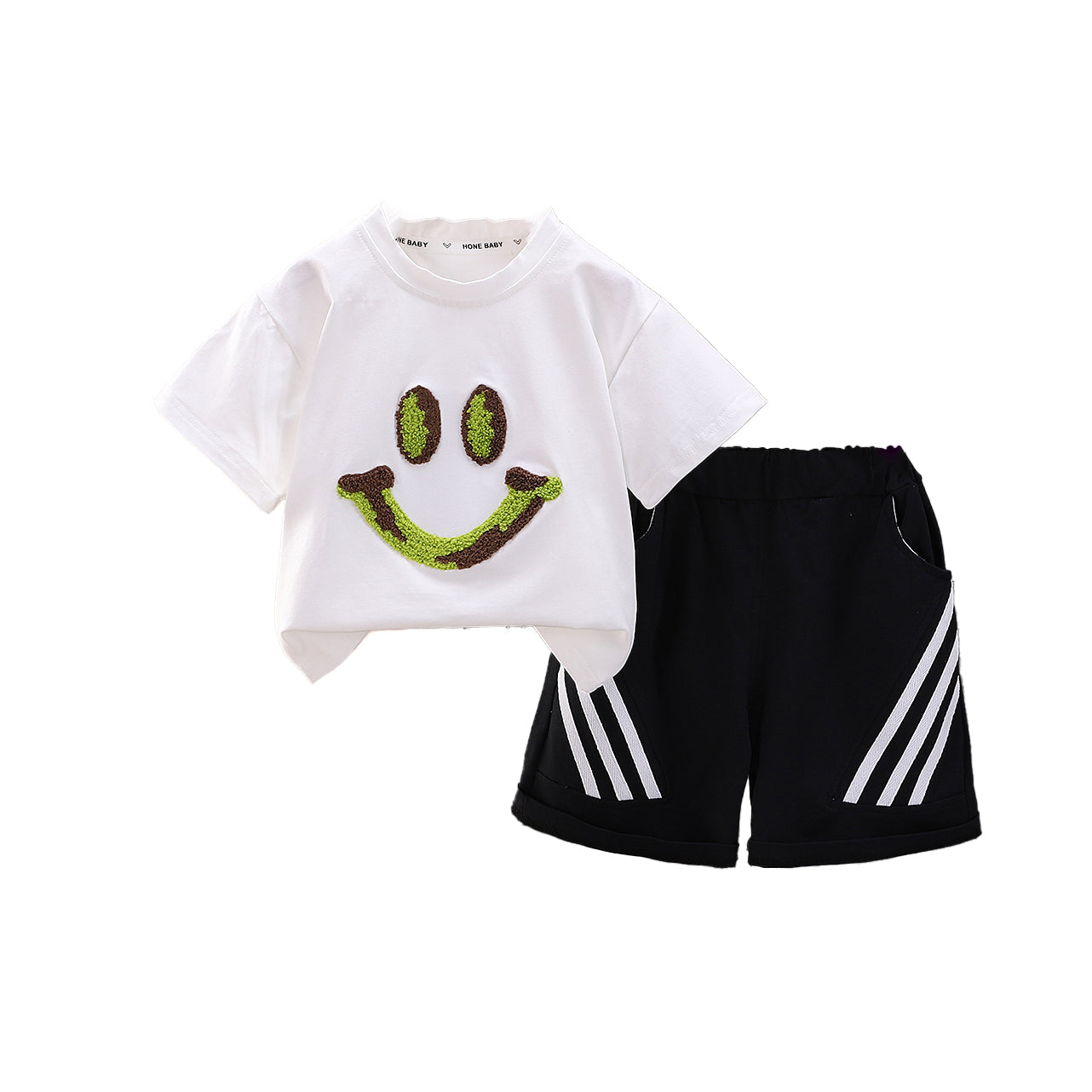 Boys Embroidered Round Neck T-shirt With Shorts