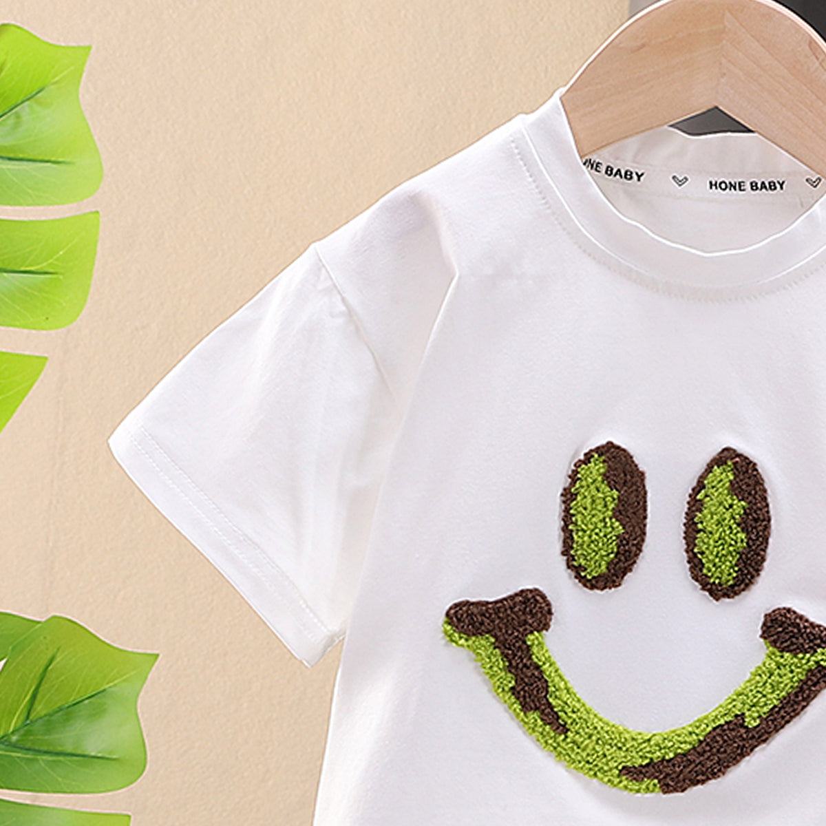 Boys Embroidered Round Neck T-shirt With Shorts
