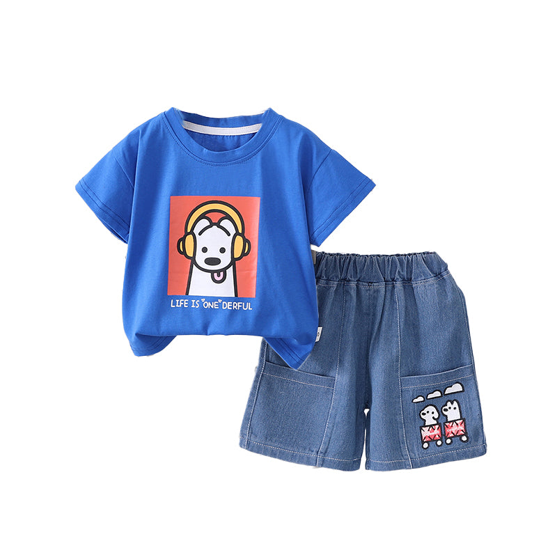 Boys Printed Round Neck T-shirt With Shorts