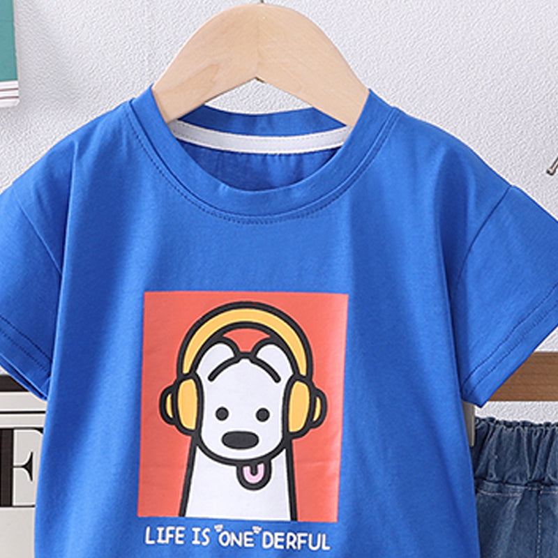 Boys Printed Round Neck T-shirt With Shorts