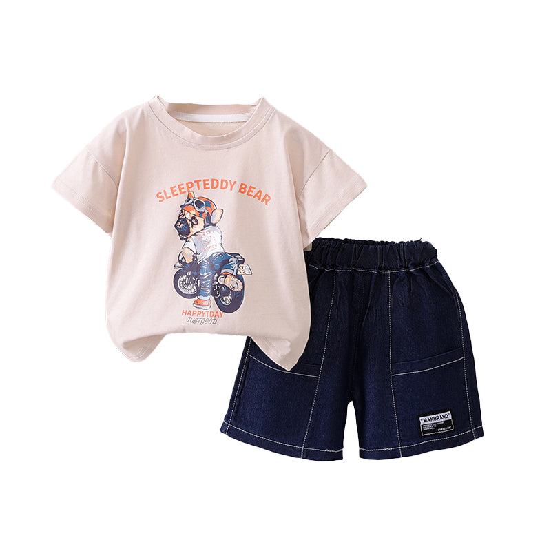 Infants Printed Round Neck Pure Cotton T-shirt With Shorts
