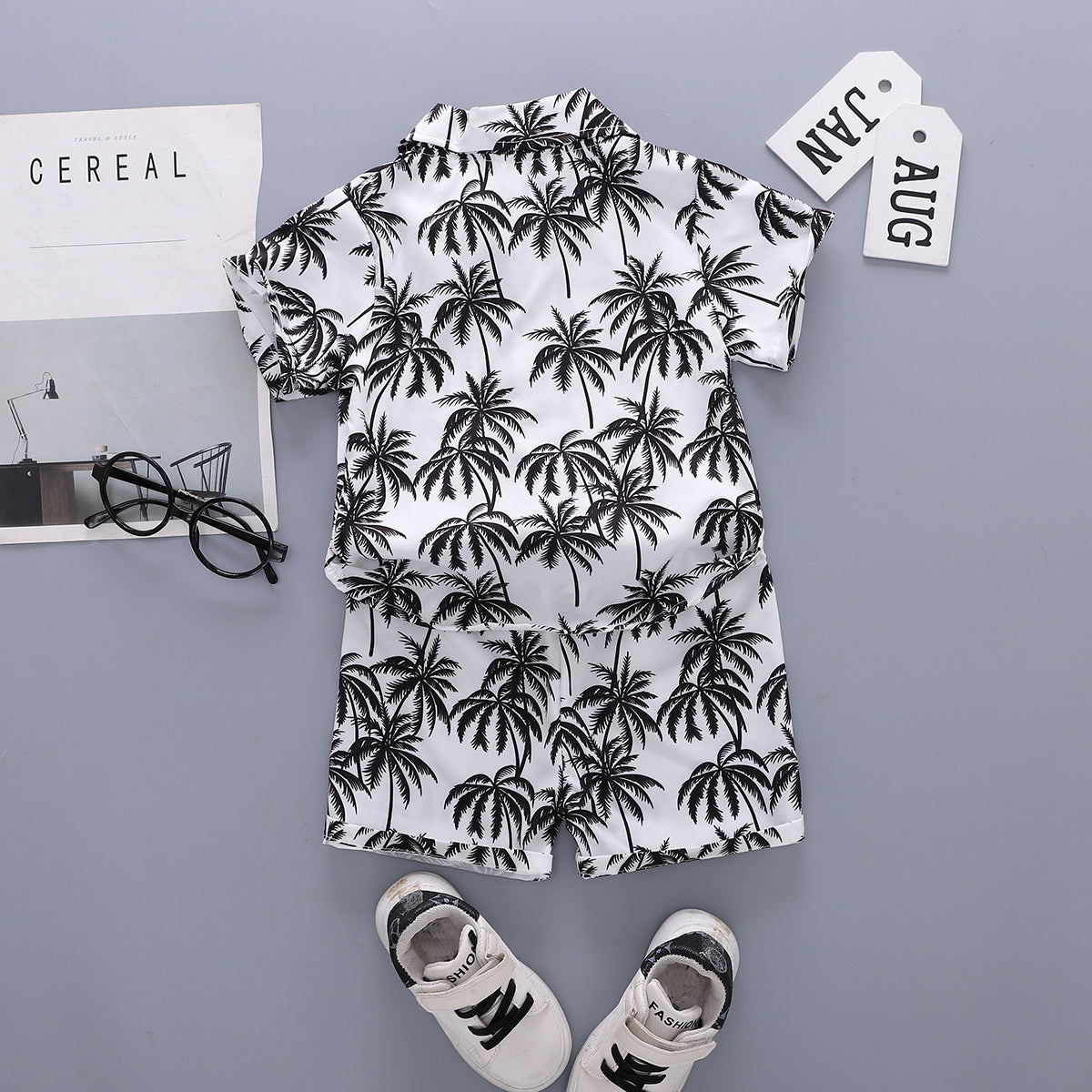 Infants Printed Spread Collar Shirt With Shorts