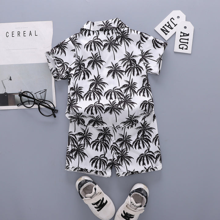 Infants Printed Spread Collar Shirt With Shorts