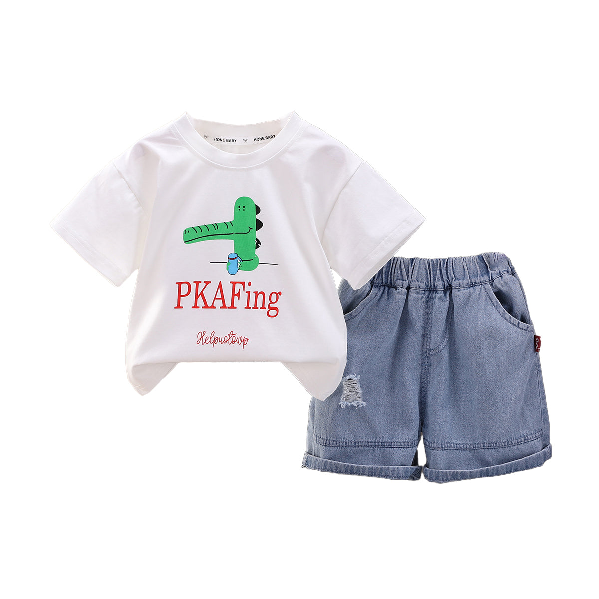 Boys Printed Round Neck T-shirt With Shorts