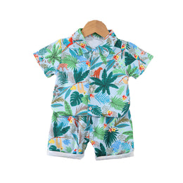 Boys Blue Tropical Printed Shirt with Shorts