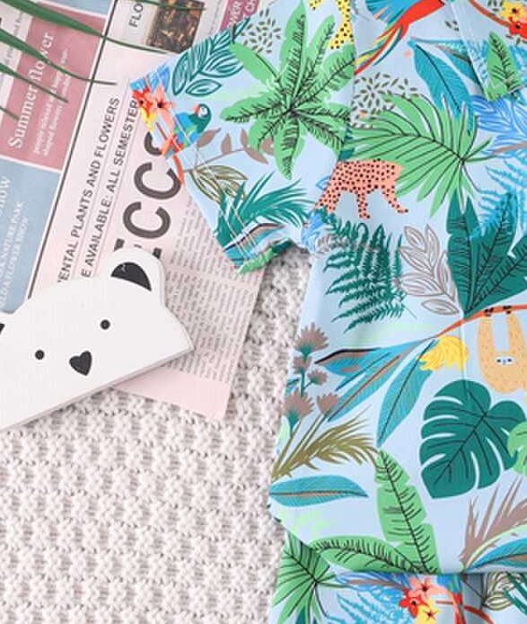 Boys Blue Tropical Printed Shirt with Shorts