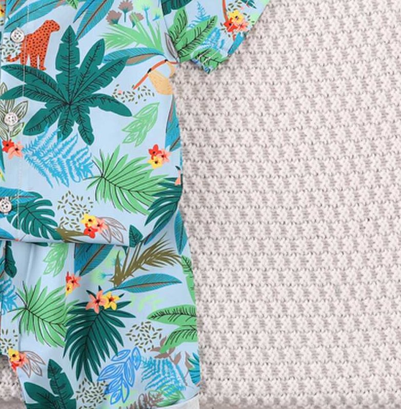 Boys Blue Tropical Printed Shirt with Shorts