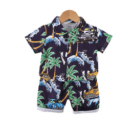 Boys Short Sleeves Printed Shirt with Shorts