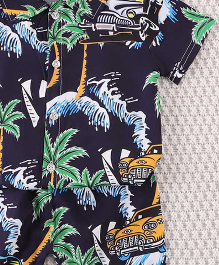 Boys Short Sleeves Printed Shirt with Shorts