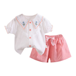 Girls Pink Embroidered Top with Shorts