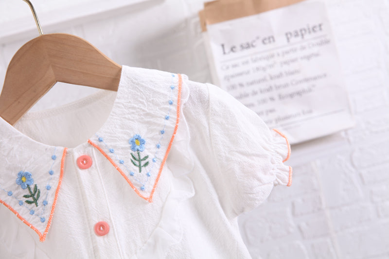 Girls Pink Embroidered Top with Shorts