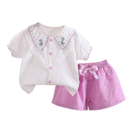 Girls White Embroidered Top with Shorts