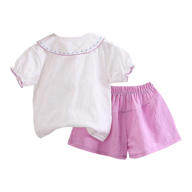 Girls White Embroidered Top with Shorts