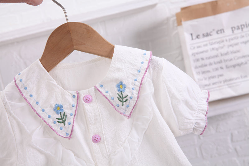 Girls White Embroidered Top with Shorts