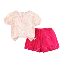 Girls Pink Printed Top with Shorts