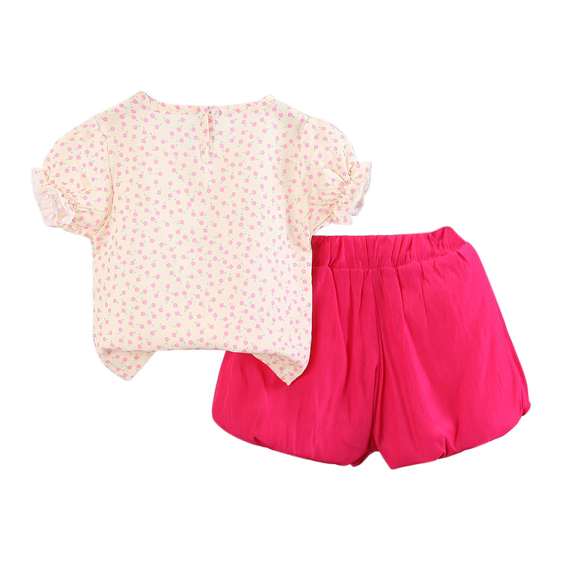 Girls Pink Printed Top with Shorts